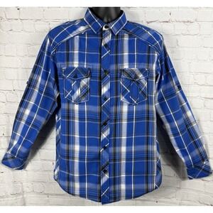 Helix Button Up Shirt Men's Size Med. Blue Plaid‎ Athletic Fit Long Sleeve